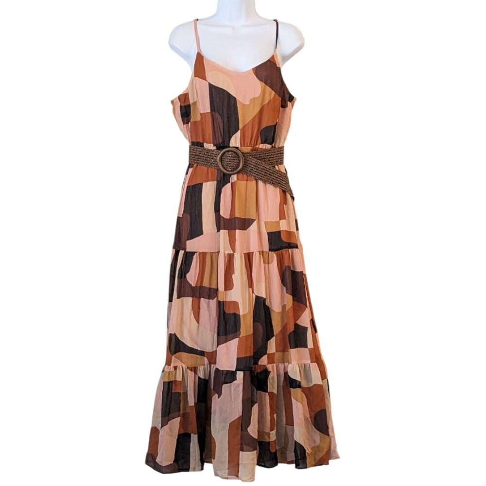 Anne Klein Abstract Print Tiered Maxi Dress – Size 10